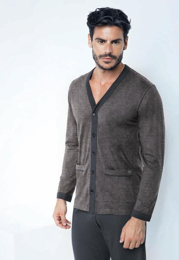 Enrico Coveri EP1044 Pyjama en coton jersey ouvert pour homme
