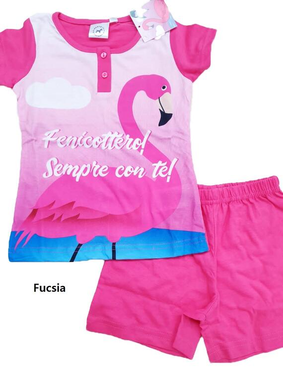 Short girls' pajamas in Flamingo cotton jersey FLA 1791