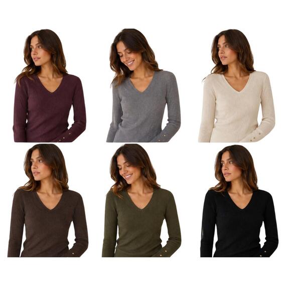 Maglia scollo a V donna a costina Flora fl6006