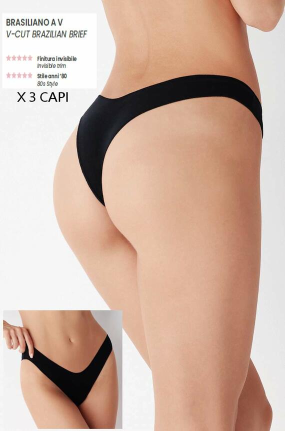 V-shaped Brazilian briefs in stretch cotton Cotonella GD471 (tri-pack) -  underwear - WOMEN UNDERWEAR