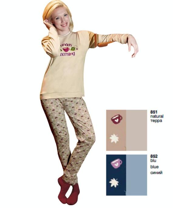 Pigiama donna in jersey di cotone caldo Sielei Ginevra GN12