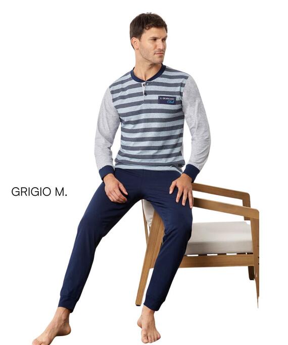 Il Granchio GP1142 Men's Long-Sleeved Cotton Jersey Pajamas