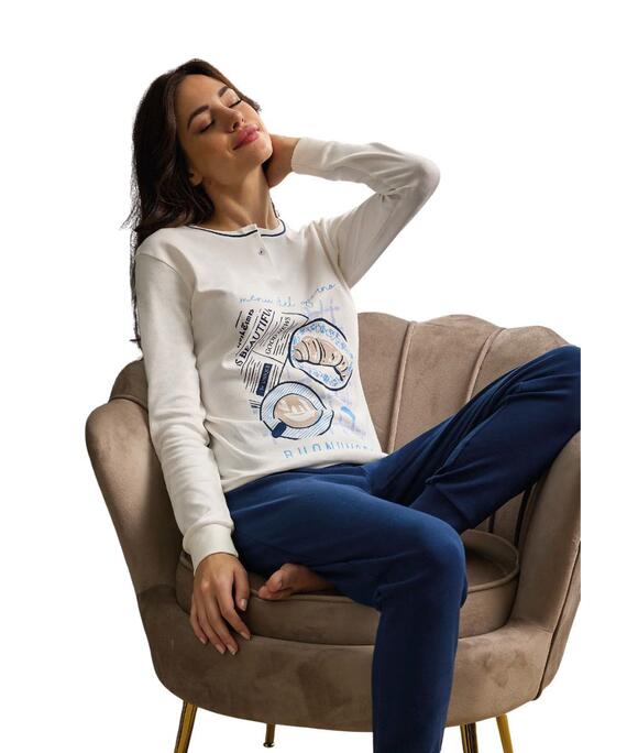Pigiama donna in jersey di cotone caldo Il Granchio Lady GP6099