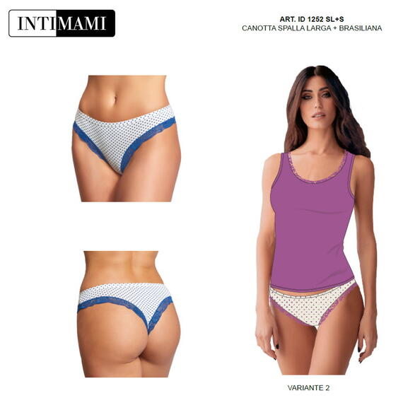 Completo donna con canottiera in cotone elasticizzato e brasiliana Intimami ID1252