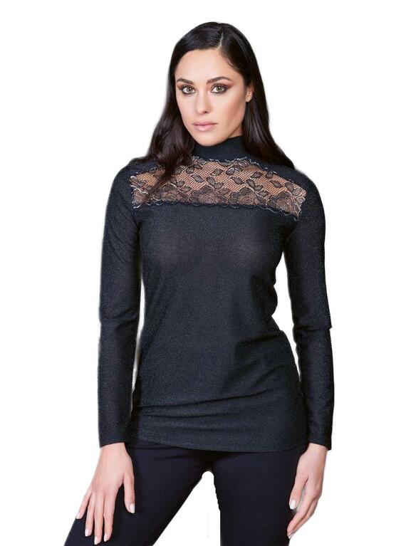 Maglia donna sottogiacca a lupetto in pizzo e lurex Intimami ID1273