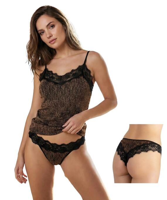 Completo donna con top in tessuto jaquard lurex e pizzo con brasiliana Intimami ID1526