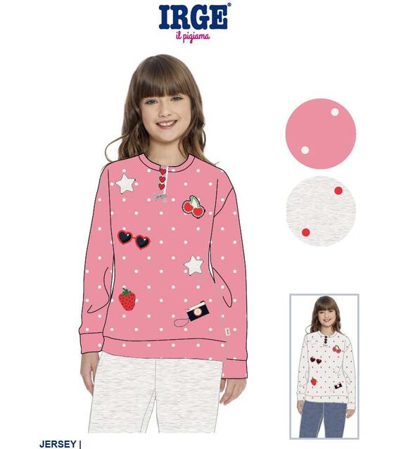 Irge IK92 girls' long-sleeved cotton jersey pajamas
