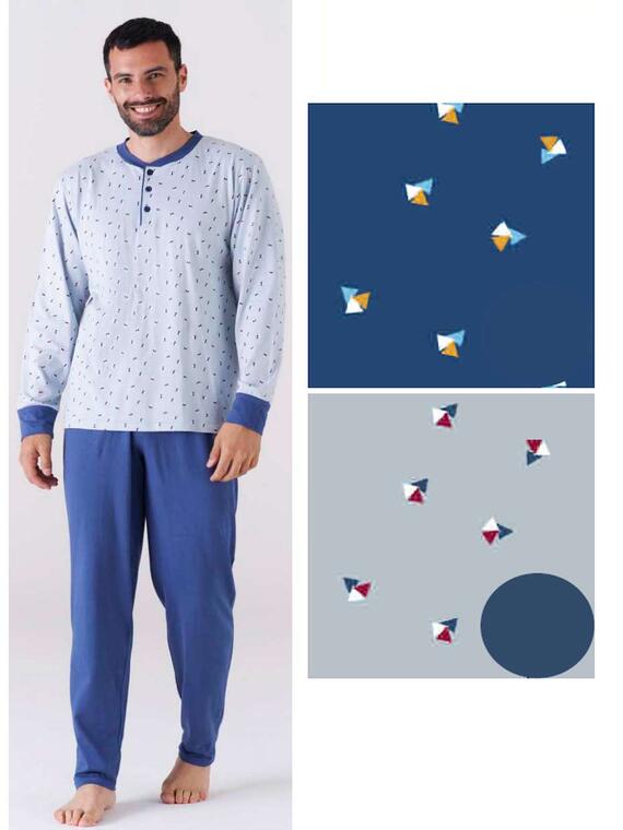Men's long-sleeved pajamas in Karelpiu' KC6206 cotton jersey