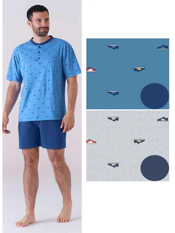 Men's short-sleeved pajamas in Karelpiu' KC6212 cotton jersey
