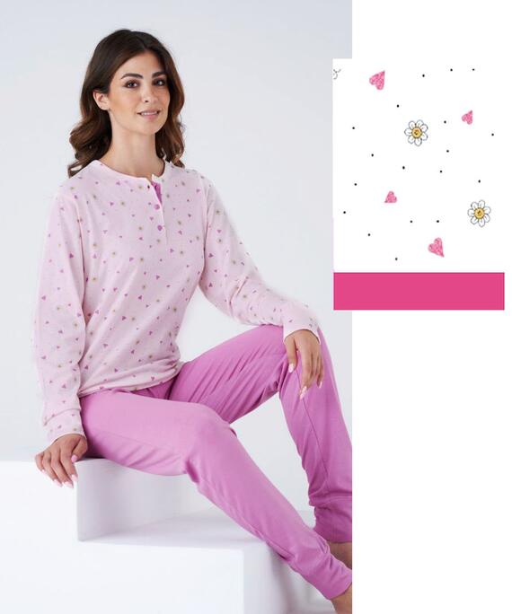 Pigiama donna taglie forti a serafino in jersey di cotone Karelpiu' KC8052