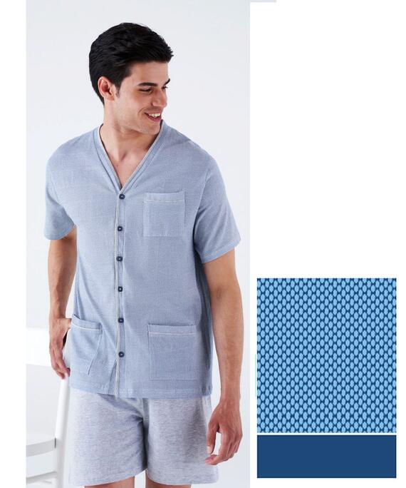 Karelpiu' KC8202 Pyjama für Herren, offen, Kurzarm, Baumwolljersey