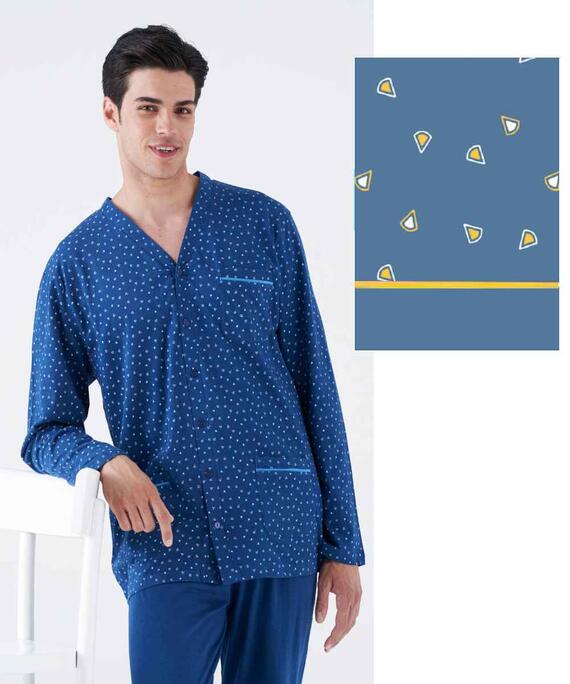 Pyjama ouvert à manches longues en jersey de coton pour homme Karelpiu' KC8211