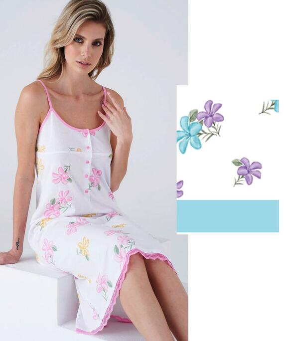 Camicia da notte donna calibrata in jersey di cotone a spallina Karelpiu' KC8369