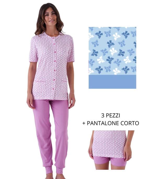 Pigiama donna 3 PEZZI aperto in jersey di cotone Karelpiu' KE0092