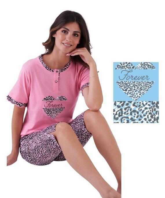 Karelpiu' KE0127 CALIBRATO women's short-sleeved cotton jersey pyjamas with Bermuda shorts