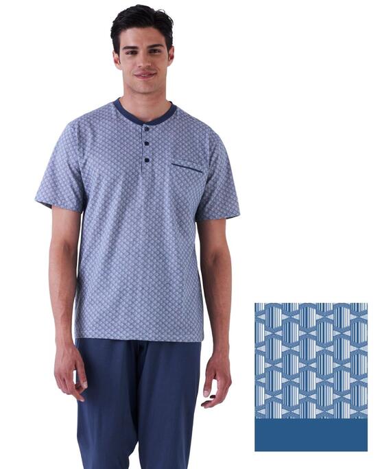Karelpiu' KE0241 men's short-sleeved pajamas with long trousers in cotton jersey