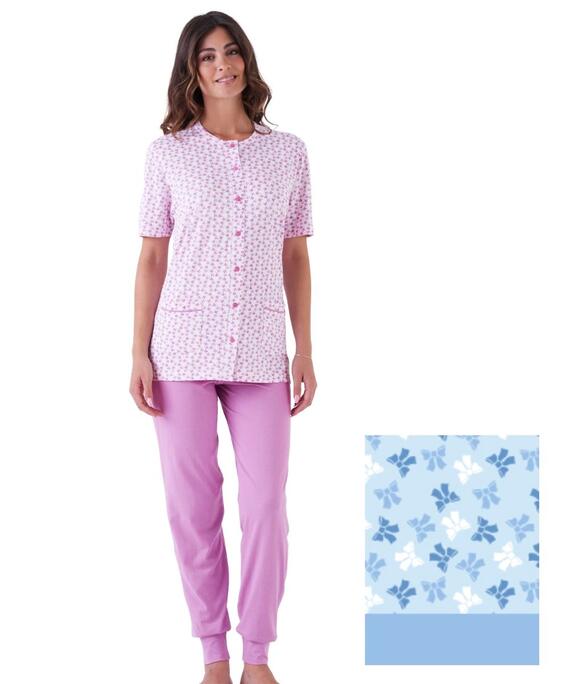 Pigiama donna a manica corta aperto in jersey di cotone Karelpiu' KE0341