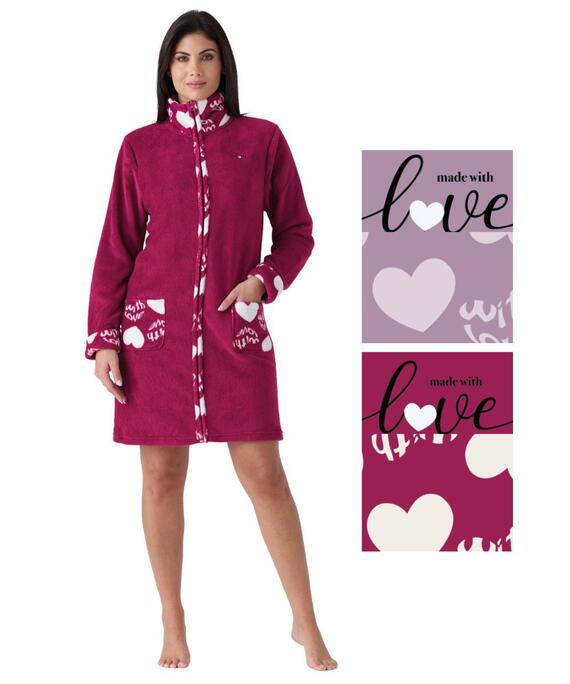 Vestaglia donna con zip in caldo pile coral Karelpiu' KF7219
