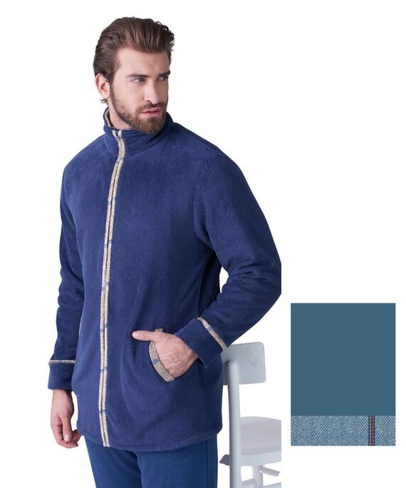 Giacca da camera uomo con zip in caldo pile coral Karel KF9362