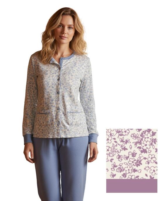 Karelpiu' KI1020 women's open pajamas in warm cotton jersey