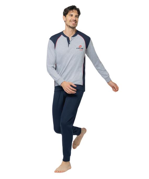 Pigiama uomo lungo a serafino in jersey di cotone Lotto LP1220