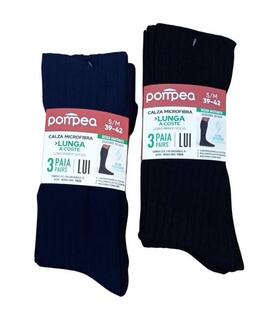 POMPEA 510096 LANGE GERIPPTE MIKROFASER-SOCKEN FÜR HERREN (3 PAAR)