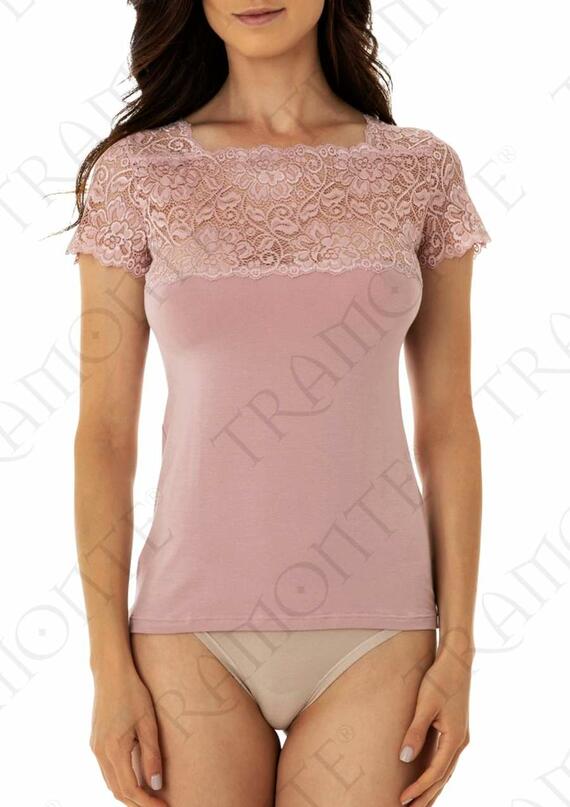 women'sunder jacket T-SHIRT in micro modal and Tramonte lace M.718