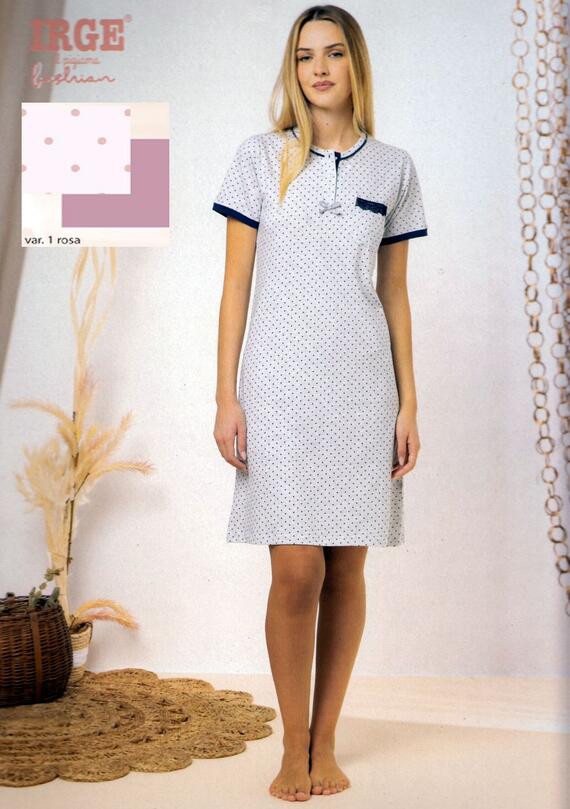Camicia da notte donna a manica corta in cotone Irge MIC2341