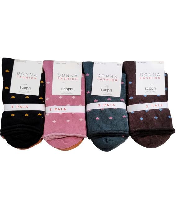 Calzino corto donna smollato in cotone caldo Scopri Prisco Myra TRI-PACK
