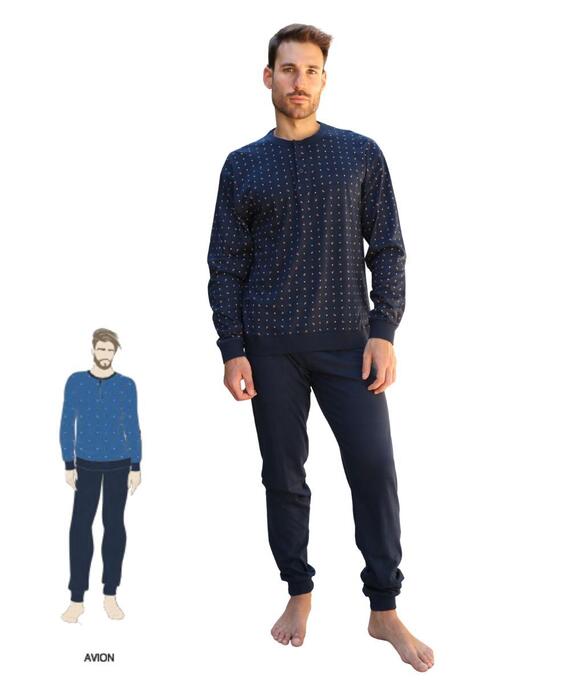 Pigiama uomo lungo in jersey di cotone Nottingham NPA552