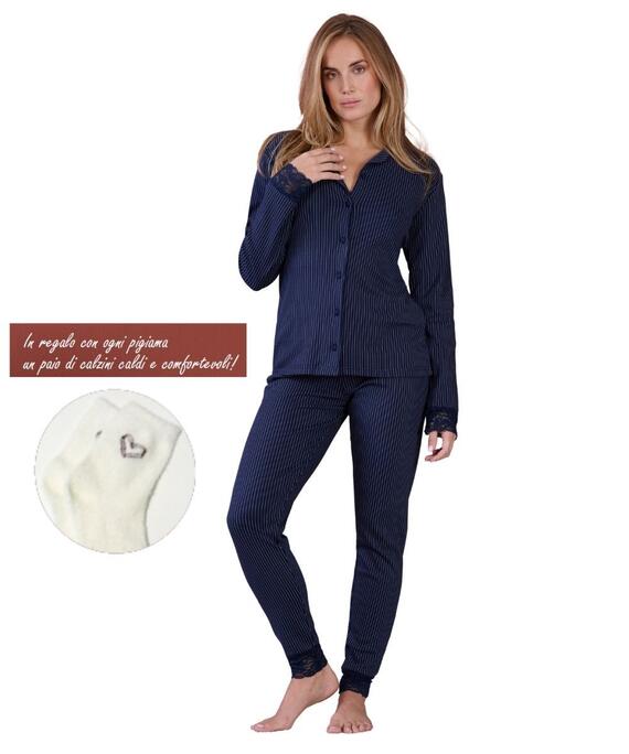 Pigiama donna aperto in jersey di cotone caldo Oro Nero OD695