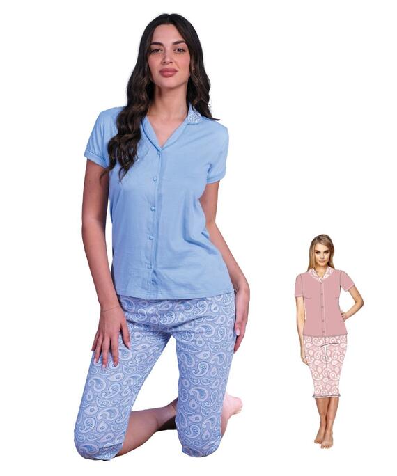 Pigiama donna a mezza manica con giacca aperta in jersey di cotone Oro Nero ODC667