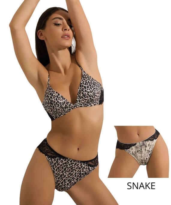 Women's set with padded triangle in bamboo, lace and Brazilian briefs Pura P0846C