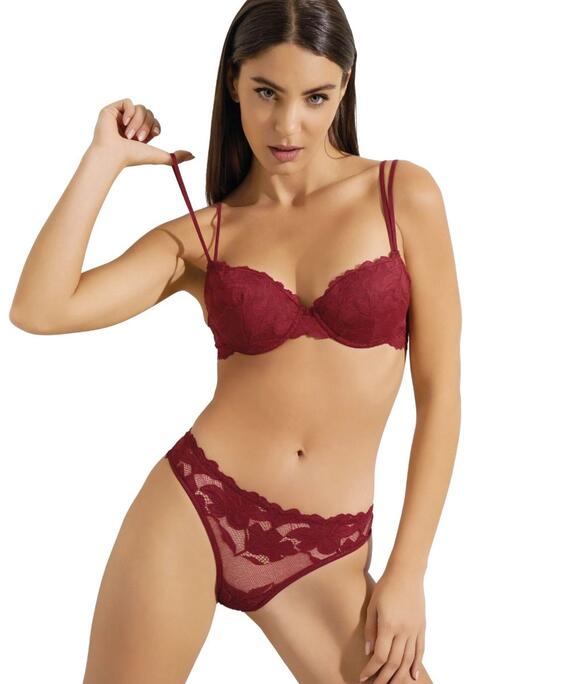 Ensemble soutien-gorge push-up en dentelle et culotte brésilienne Pura P0849C pour femme