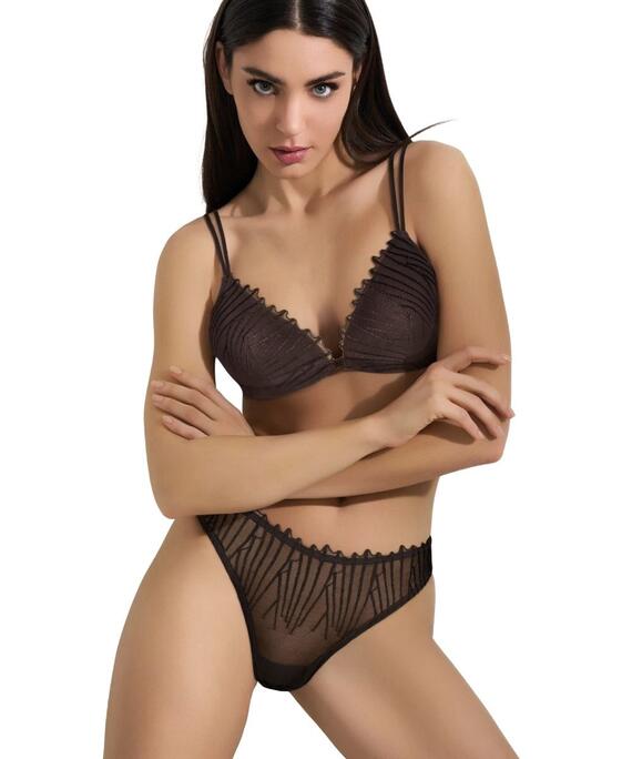 Ensemble femme avec triangle rembourré en dentelle et tulle et culotte brésilienne Pura P0852C