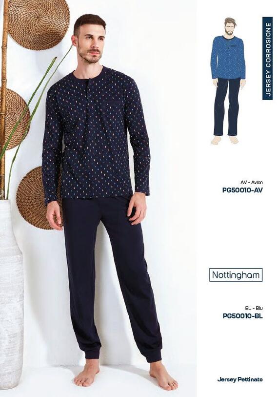 Pigiama uomo lungo in jersey di cotone Nottingham PG50010