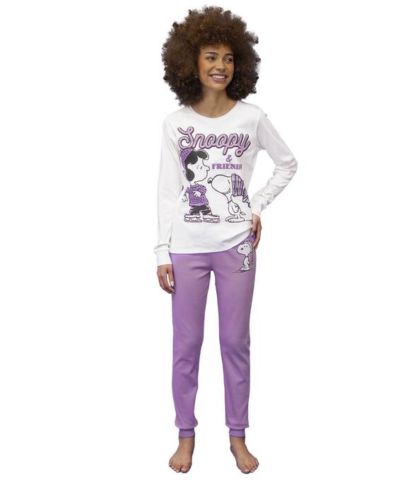Pigiama donna in jersey di cotone caldo Snoopy PND2701