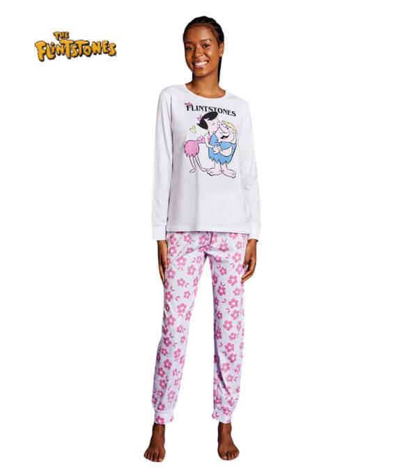 Pigiama donna a manica lunga in jersey di cotone Hello Spank e The Flinstones SFD3834