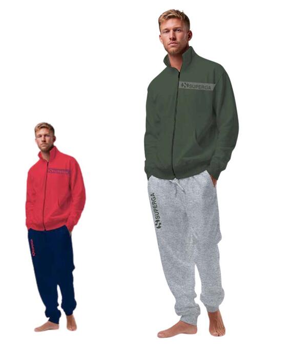Tuta uomo primaverile in cotone garzato con zip Superga 26306