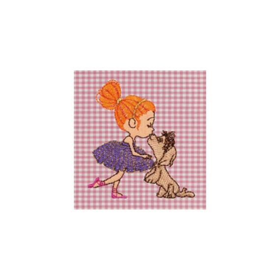 GREMBIULE ASILO BAMBINA SIGGI 33GR4331 RICAMO BALLERINA E CAGNOLINO