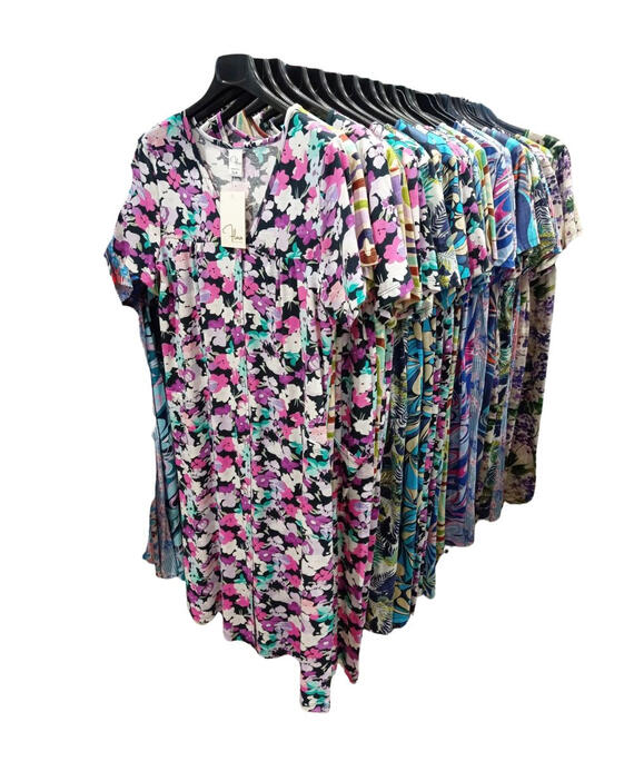 ABITO DONNA  A  MANICHE CORTE IN JERSEY DI COTONE FLORA V138 