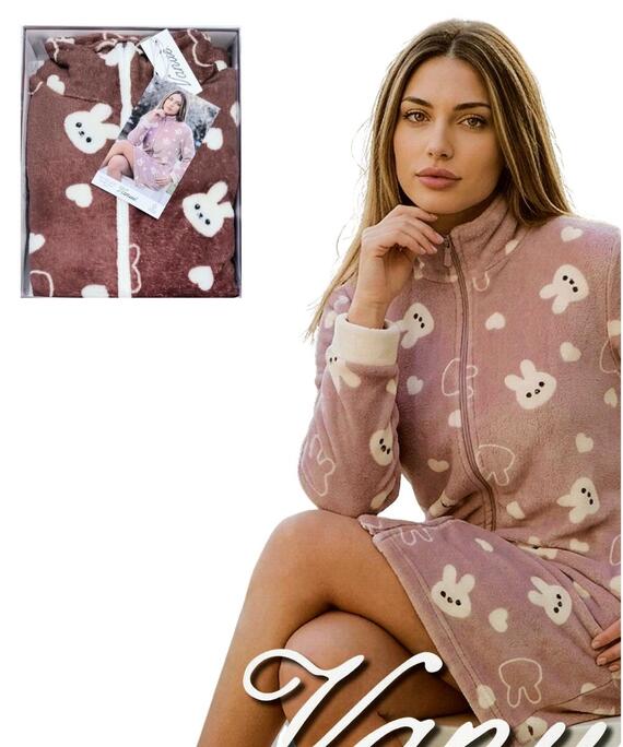 Vestaglia donna con zip in caldo pile coral Vanuè VS1725