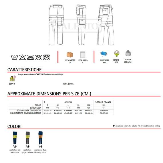 Pantalone smontabile alta visibilità Prodar Valento