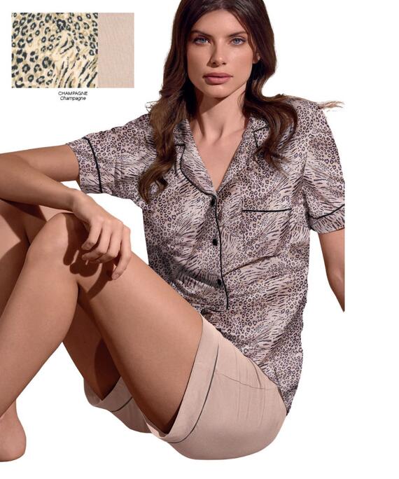 Pigiama donna aperto a manica corta in viscosa stampata Lormar Wild WIL654313