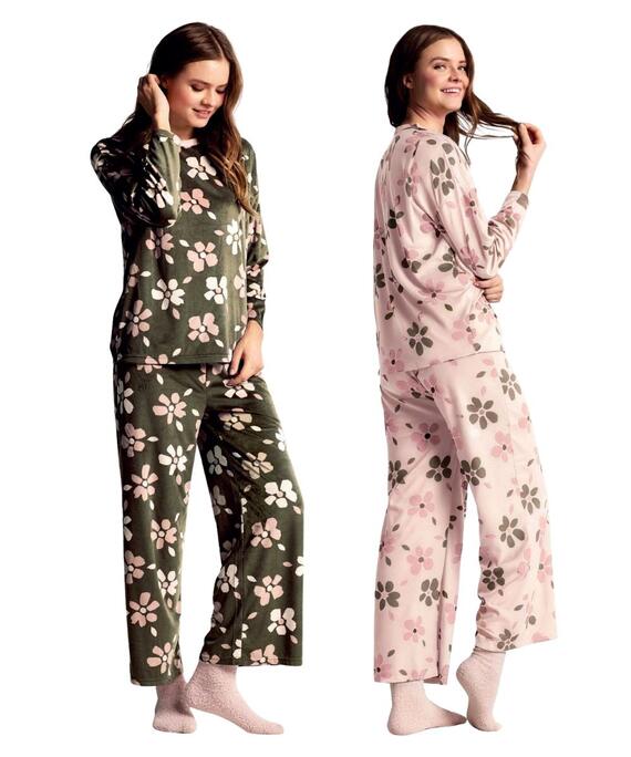 Pigiama girocollo in caldo micro-pile coral Infiore Wintergarden WNT654427