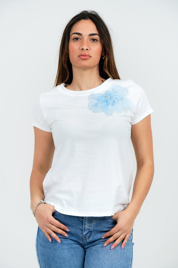 WOMEN'S T-SHIRT WITH TULLE FLOWER FIORENZA AMADORI 32783