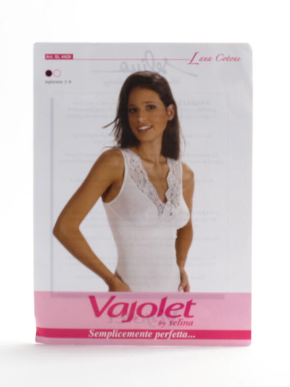 Canotta spalla larga donna lana cotone scollo v con pizzo e forma seno Vajolet 4429 
