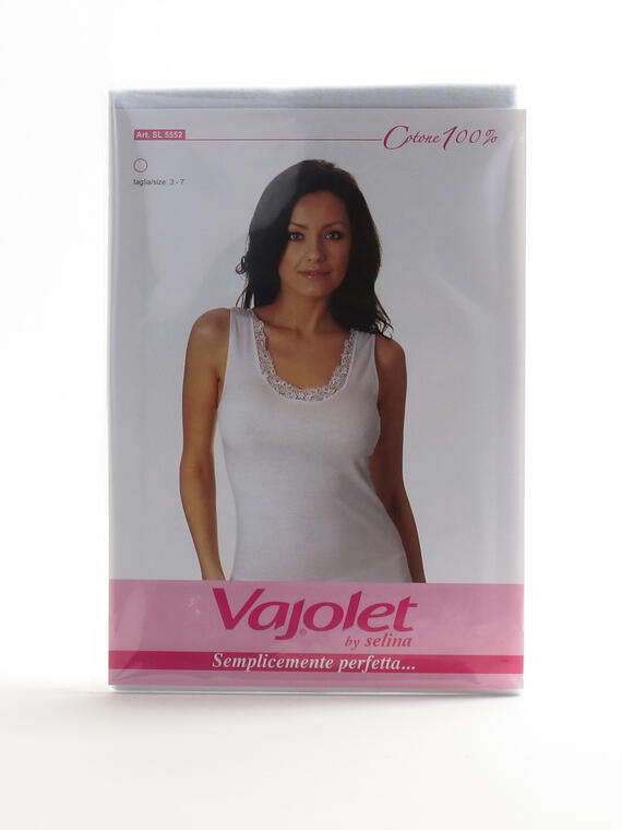 Canotta spalla larga donna in cotone con macramè ondulato Vajolet 5552