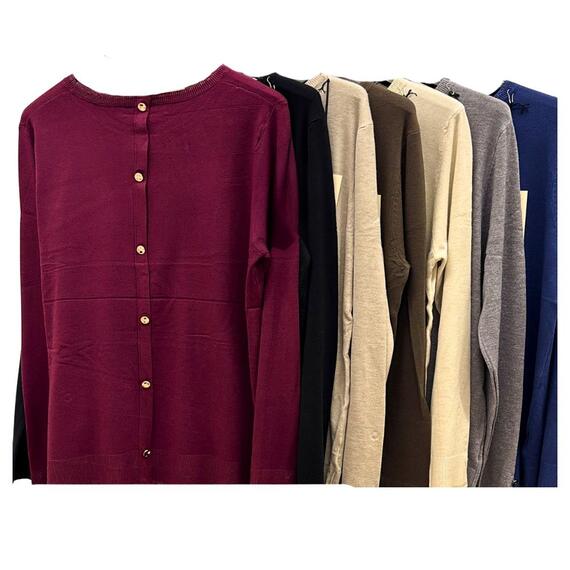 FLORA FL4002 WOMEN'S CREW NECK LUREX SWEATER WITH BACK BUTTONS