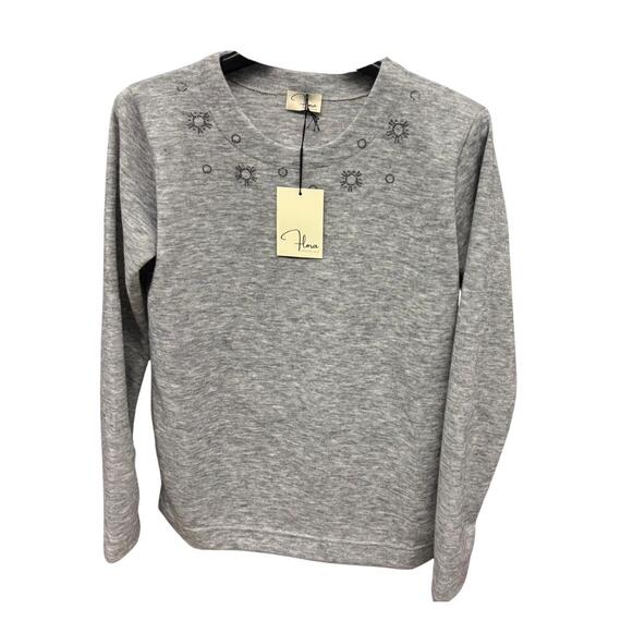 WOMEN'S CREW NECK SWEATER WITH FLORA RHINESTONE DECORATION 2545